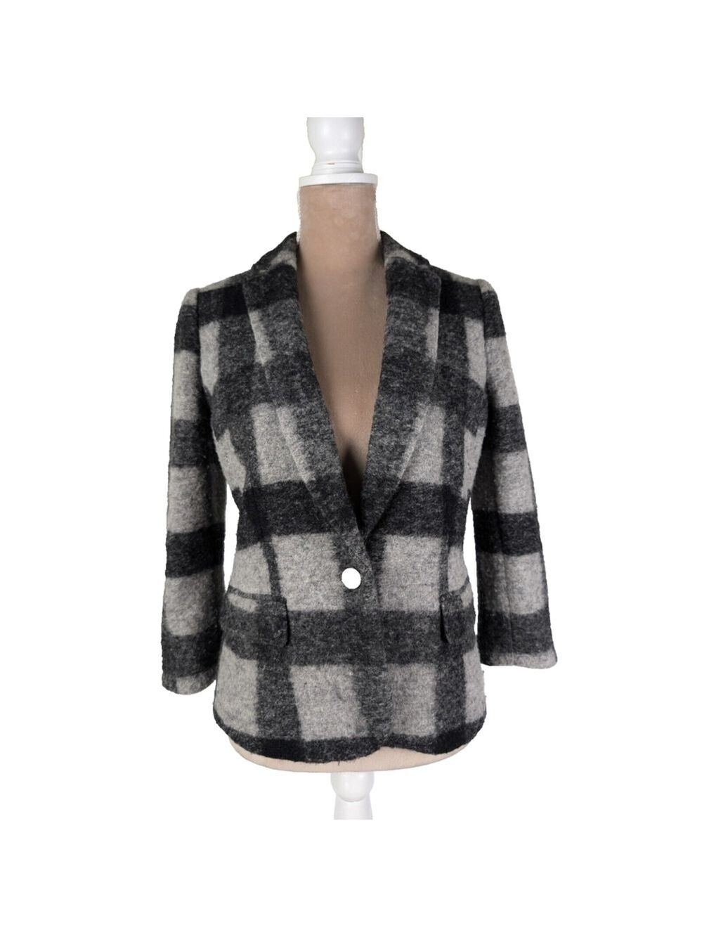 Banana Republic Heritage Collection Gray Black Plaid Wool Jacket Blazer Size 6